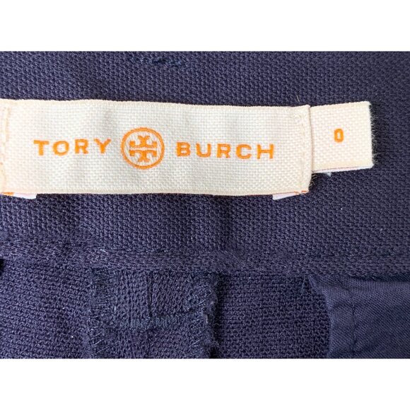 Tory Burch Skinny Pant Navy Wool Tweed Crop Size 0 GUC Career Low Rise $278 - Picture 3 of 9